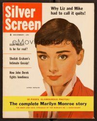 1p127 SILVER SCREEN magazine December 1956 Audrey Hepburn + great 10-page Marilyn Monroe article!
