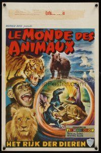 1r601 ANIMAL WORLD Belgian '56 great Belinsky art of dinosaurs & erupting volcano!