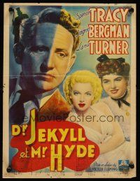 1r638 DR. JEKYLL & MR. HYDE map back Belgian '40s different art of Spencer Tracy, Turner & Bergman!