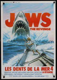 1r681 JAWS: THE REVENGE Belgian '87 great artwork of shark attacking ship, this time it's personal