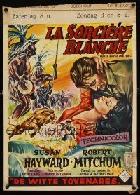 1r766 WHITE WITCH DOCTOR Belgian '53 art of Susan Hayward & Robert Mitchum in African jungle!
