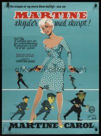 1r418 FOXIEST GIRL IN PARIS Danish '57 Stilling art of sexy Martine Carol w/two pistols!