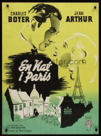 1r425 HISTORY IS MADE AT NIGHT Danish '51 cool different art of Charles Boyer & Jean Arthur!