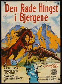 1r455 RED STALLION IN THE ROCKIES Danish '52 Arthur Franz, Wenzel art of horse fighting with elk!