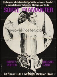 1r485 WILBY CONSPIRACY Danish '75 cool art of Sidney Poitier with pistol & Michael Caine with rifle!