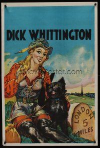 1r060 DICK WHITTINGTON stage play English double crown '30s cool stone litho of sexy female lead!