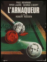 1r219 HUSTLER French 15x21 R82 cool art of Paul Newman, Piper Laurie & George C. Scott by Mascii!