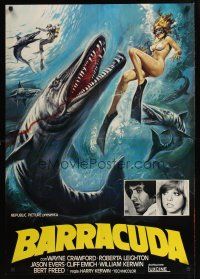 1r322 BARRACUDA Italian 1sh 1978 great artwork of huge killer fish attacking sexy diver in bikini!