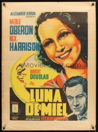 1r036 OVER THE MOON Mexican poster '40 Merle Oberon, Rex Harrison, Vargas Ocampo art!