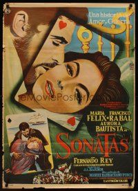 1r037 SONATAS Mexican poster '60 cool Horacio art of Maria Felix, Francisco Rabal in playing card!