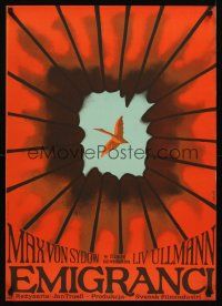 1r494 EMIGRANTS Polish 23x33 '74 Liv Ullmann, Max Von Sydow, cool Flisak art of bird!