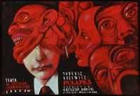 1r580 PULAPKA stage play Polish 27x38 '90s cool Zebrowski art of many faces of actor!