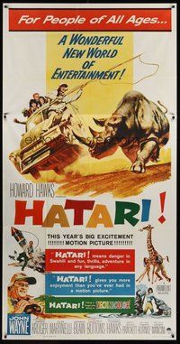 1s127 HATARI 3sh '62 Howard Hawks, great artwork images of John Wayne in Africa!