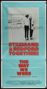 1s158 WAY WE WERE 3sh '73 Barbra Streisand & Robert Redford walk on the beach!