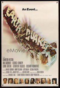 1s326 EARTHQUAKE 40x60 '74 Charlton Heston, Ava Gardner, cool Joseph Smith disaster title art!