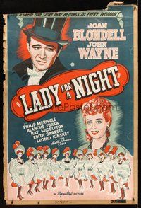 1s337 LADY FOR A NIGHT 40x60 '41John Wayne, poster is printed on back of another to conserve paper!