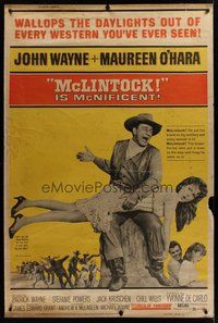 1s341 McLINTOCK lot of 2 40x60s '63 best image of John Wayne giving Maureen O'Hara a spanking!
