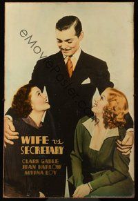 1s015 WIFE VERSUS SECRETARY Meloy Bros. 40x60 '36 Clark Gable between Jean Harlow & Myrna Loy!
