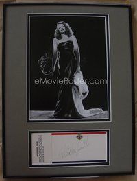 1s018 RITA HAYWORTH 8x10 still + signed index card '43 & '81 framed together as a great display