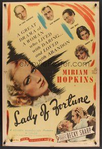 1s031 BECKY SHARP 1sh R44 first Technicolor feature with Miriam Hopkins, Lady of Fortune!