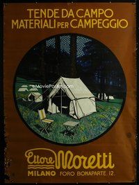 1s367 ETTORE MORETTI Italian Commercial 55x75 '30s cool artwork of campsite by Marins!