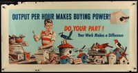 1s305 OUTPUT PER HOUR MAKES BUYING POWER special 28x54 motivational poster '52 art of kid making birdhouses!