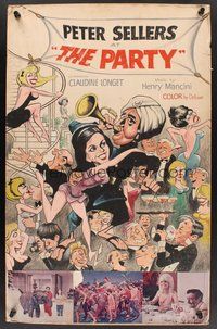 1s002 PARTY local theater 28x44 painting '68 great different cartoon artwork of Peter Sellers!