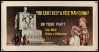 1s313 YOU CAN'T KEEP A FREE MAN DOWN special 28x54 motivational poster '53 art of kids watching the Lincoln Memorial!