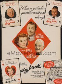 1t009 LOT OF 5 LADY LUCK ITEMS '46 cool playing card door hangers & promotional brochure!