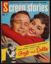 1t200 SCREEN STORIES magazine December 1955 c/u of Jean Simmons hugging Marlon Brando!