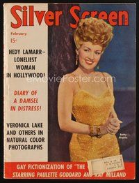 1t205 SILVER SCREEN magazine February 1943 great smiling portrait of Betty Grable!