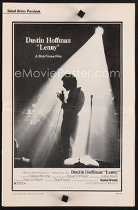 1t122 LENNY pressbook '74 cool silhouette of Dustin Hoffman as comedian Lenny Bruce at microphone!
