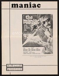 1t128 MANIAC pressbook '63 Kerwin Mathews, Hammer, he stalks his wife, his daughter, their lover!