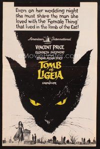 1t155 TOMB OF LIGEIA pressbook '65 Vincent Price, Roger Corman, Edgar Allan Poe, cool cat artwork!