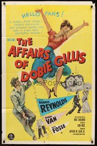 1w020 AFFAIRS OF DOBIE GILLIS 1sh '53 Bobby Van, Bob Fosse, wacky art of Debbie Reynolds!