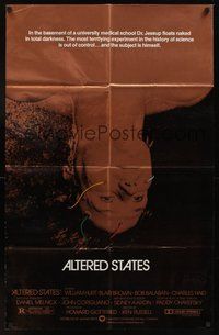 1w031 ALTERED STATES foil 1sh '80 William Hurt, Paddy Chayefsky, Ken Russell, sci-fi horror!