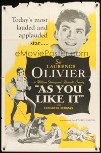 1w056 AS YOU LIKE IT 1sh R49 Sir Laurence Olivier in William Shakespeare's romantic comedy!