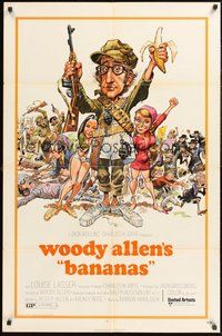 1w067 BANANAS 1sh '71 great artwork of Woody Allen by E.C. Comics artist Jack Davis!