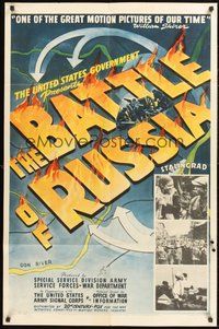 1w079 BATTLE OF RUSSIA 1sh '43 directed by Frank Capra for the U.S. Army, cool title artwork!