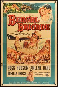 1w084 BENGAL BRIGADE 1sh '54 Rock Hudson & Arlene Dahl romancing and fighting in India!