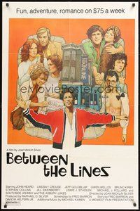 1w089 BETWEEN THE LINES 1sh '77 Richard Amsel artwork, John Heard, fun, adventure & romance!
