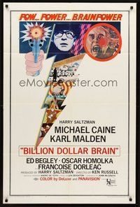 1w096 BILLION DOLLAR BRAIN 1sh '67 Michael Caine, Karl Malden, Ken Russell, Caine vs. Brain!