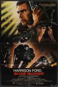 1w107 BLADE RUNNER 1sh '82 Ridley Scott sci-fi classic, art of Harrison Ford by John Alvin!
