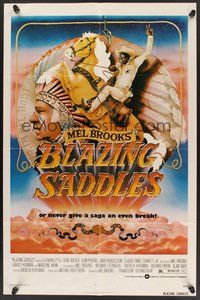 1w108 BLAZING SADDLES 1sh '74 classic Mel Brooks western, art of Cleavon Little by John Alvin!