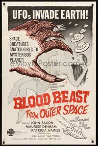1w109 BLOOD BEAST FROM OUTER SPACE 1sh '66 UFOs invade Earth, creatures snatch sexy girls!