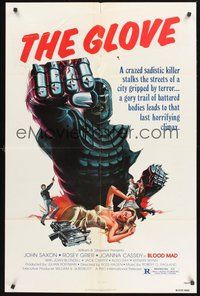 1w111 BLOOD MAD 1sh '79 John Saxon, Rosey Grier, cool horror art of killer with metal gloves!