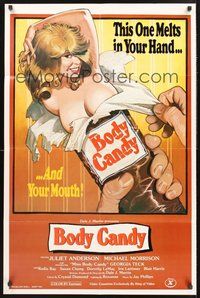 1w119 BODY CANDY video/theatrical 1sh '80 John Holmes, Juliet Anderson, fantastic sexy artwork!