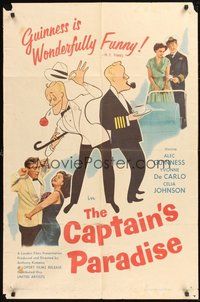 1w160 CAPTAIN'S PARADISE 1sh '53 great artwork & photos of Alec Guinness trying to juggle two wives!