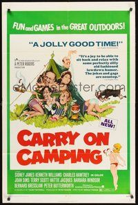 1w164 CARRY ON CAMPING 1sh '71 AIP, Sidney James, English nudist sex, wacky camping artwork!