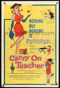 1w166 CARRY ON TEACHER 1sh '62 Kenneth Connor, Charles Hawtrey, English, sexy comic art!